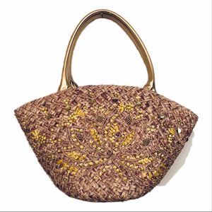 Kate Landry Gold Yellow Straw Handbag Tote Purse